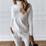 Turtleneck Sweater and Elastic Trousers Suits
