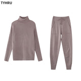 Turtleneck Sweater and Elastic Trousers Suits